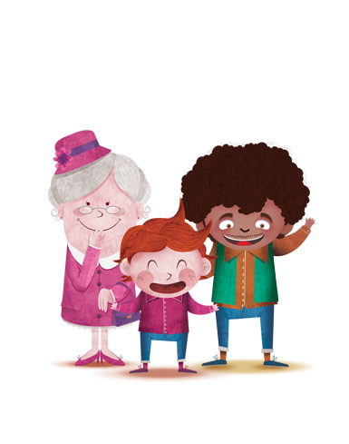 Illustration présentant trois personnes de différentes générations.